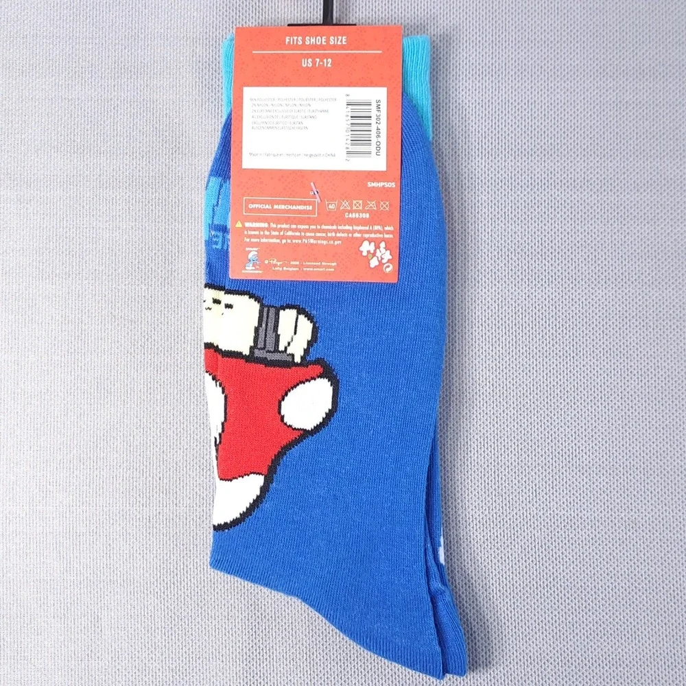 One‎ Pair The Smurfs Unisex One Size Shoe Size 7-12 Novelty Socks Fun Cartoon